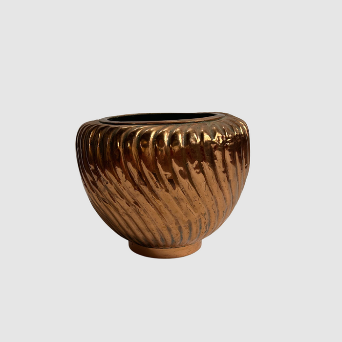 Antique Ribbed Copper Bowl